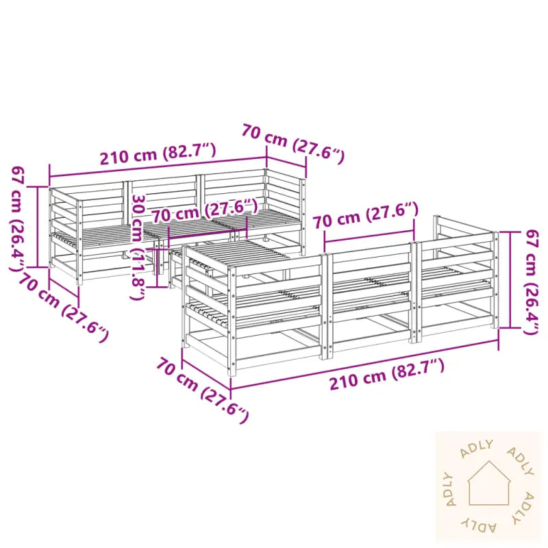 Hagesofasett 7 Deler Voksbrun Heltre Furu