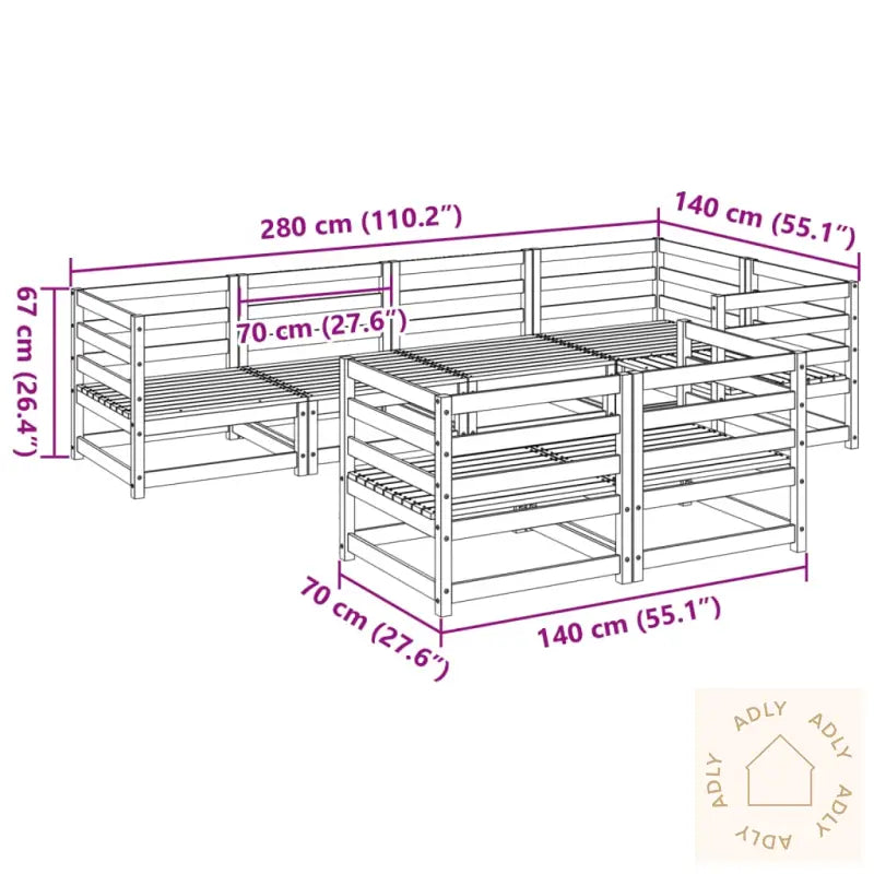 Hagesofasett 7 Deler Voksbrun Heltre Furu
