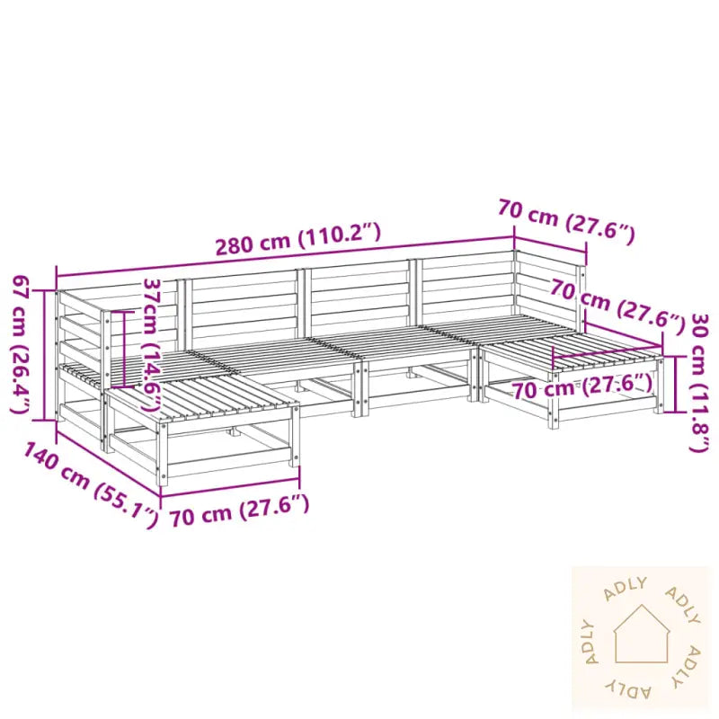 Hagesofasett 6 Deler Voksbrun Heltre Furu