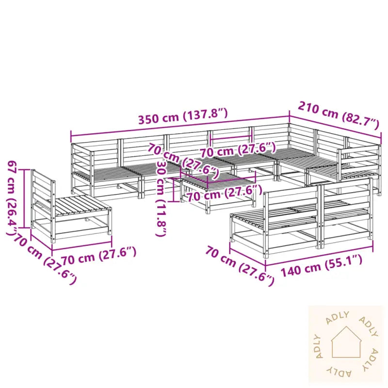 Hagesofasett 11 Deler Impregnert Furu