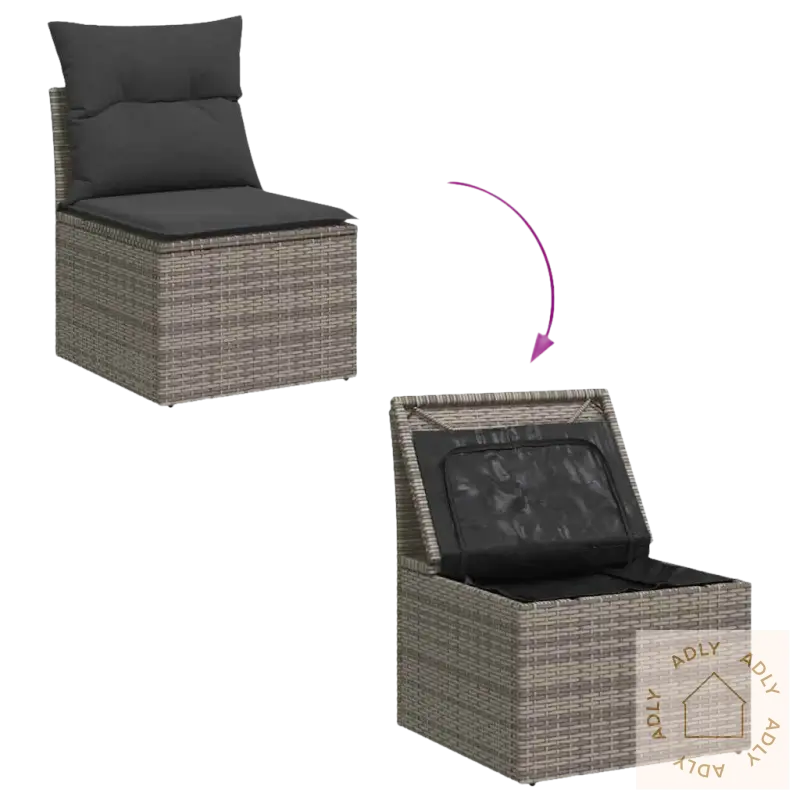 Wicker storage chair with cushion, perfekt med pulverlakkert stål og grå materialer
