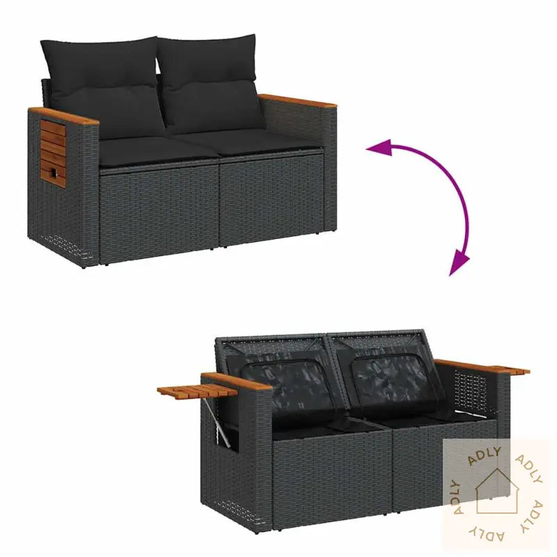 Hagesofaer Med Puter 8 Deler Svart Polyrotting Akasie