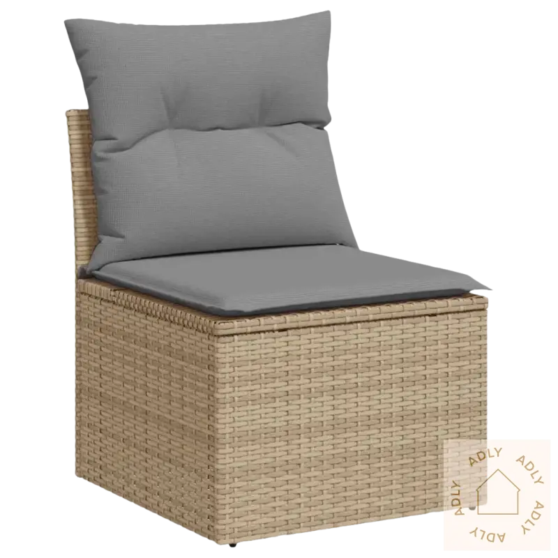 Wicker uteplassstol med grå puter og vaskbart trekk fra Hagesofasett med modulært design