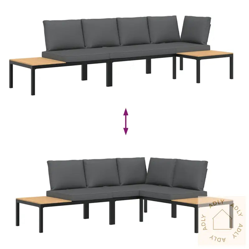 Hagesofasett Med Puter 3 Deler Svart Aluminium