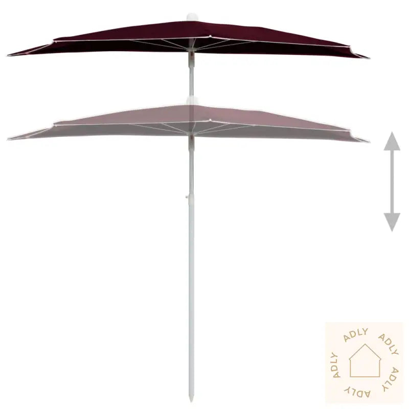 Halvrund Parasoll Med Stang 180X90 Cm Vinrød