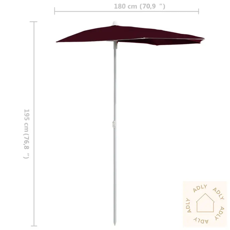 Halvrund Parasoll Med Stang 180X90 Cm Vinrød