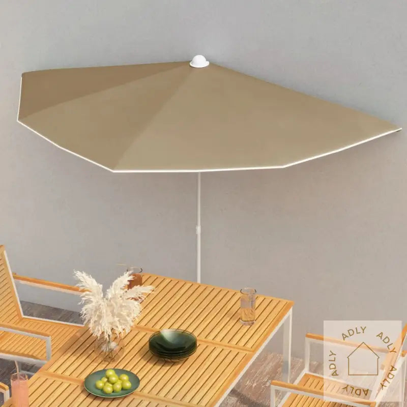 Halvrund Parasoll Med Stang 180X90 Cm Gråbrun