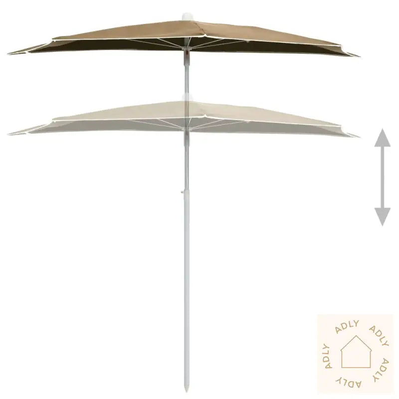 Halvrund Parasoll Med Stang 180X90 Cm Gråbrun