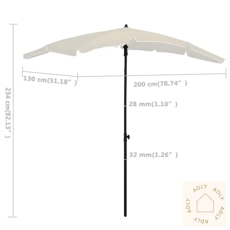 Hageparasoll Med Stang 200X130 Cm Sand