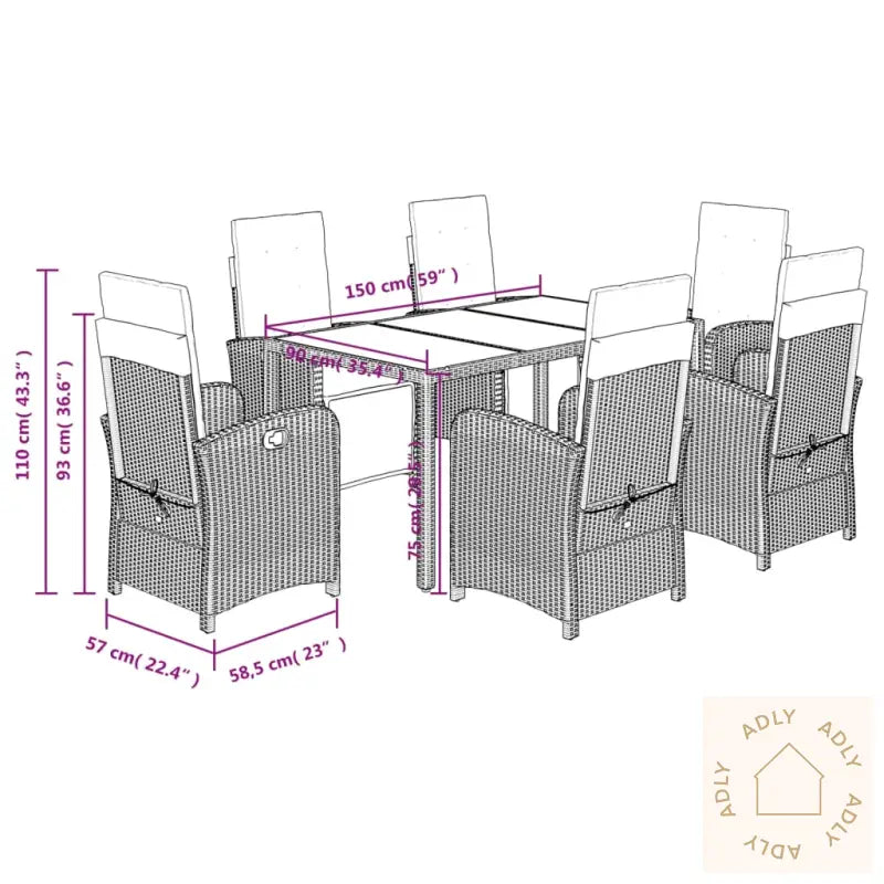 Hagespisegruppe Med Puter 7 Deler Polyrotting Svart