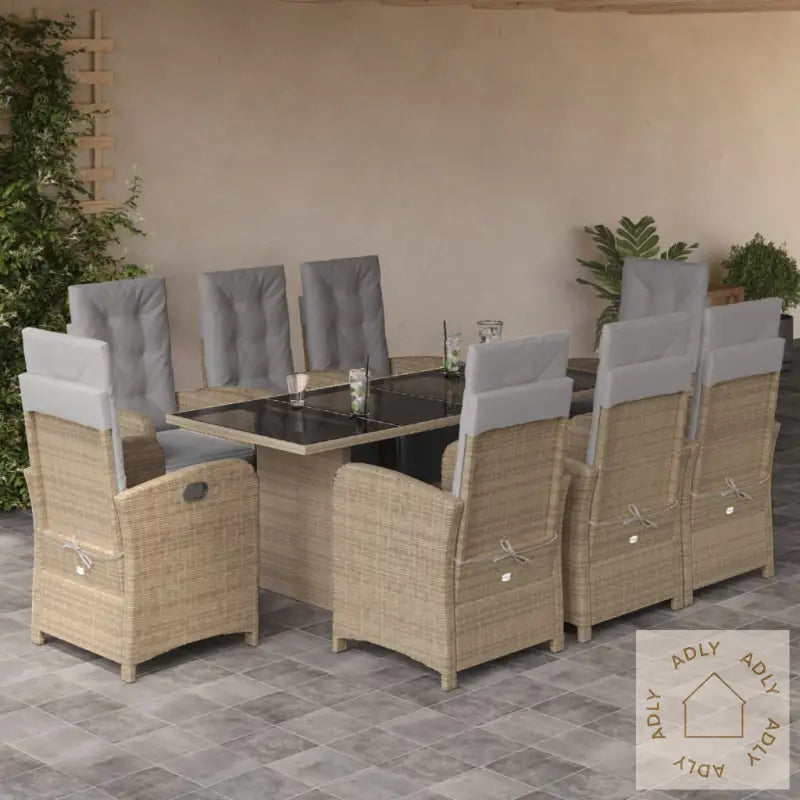 Hagespisegruppe Med Puter 9 Deler Polyrotting Beige