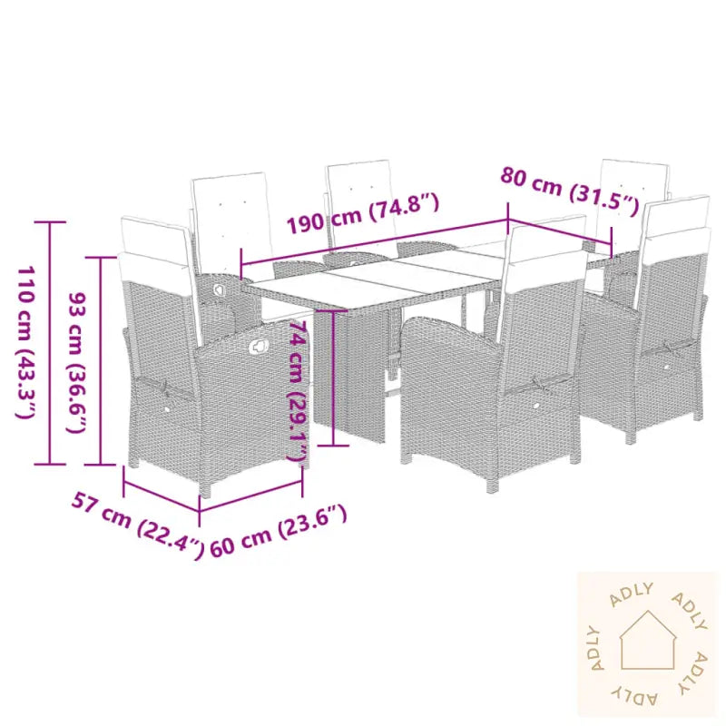 Hagespisegruppe Med Puter 7 Deler Lysegrå Polyrotting