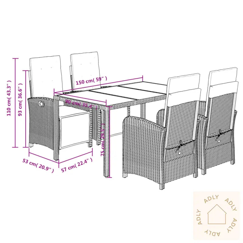 Hagespisegruppe Med Puter 5 Deler Svart Polyrotting