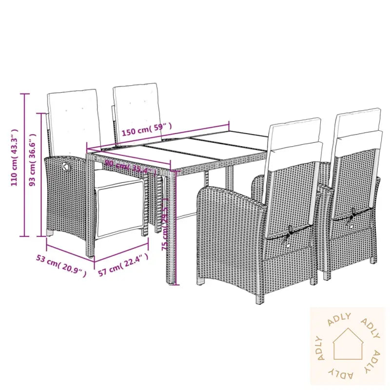 Hagespisegruppe Med Puter 5 Deler Svart Polyrotting