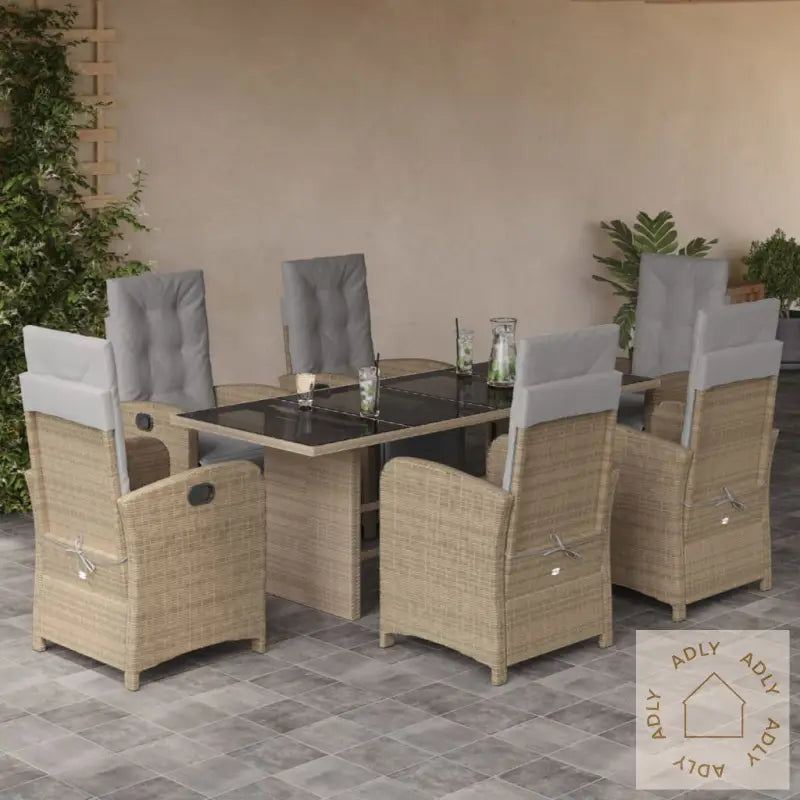 Hagespisegruppe Med Puter 7 Deler Polyrotting Beige