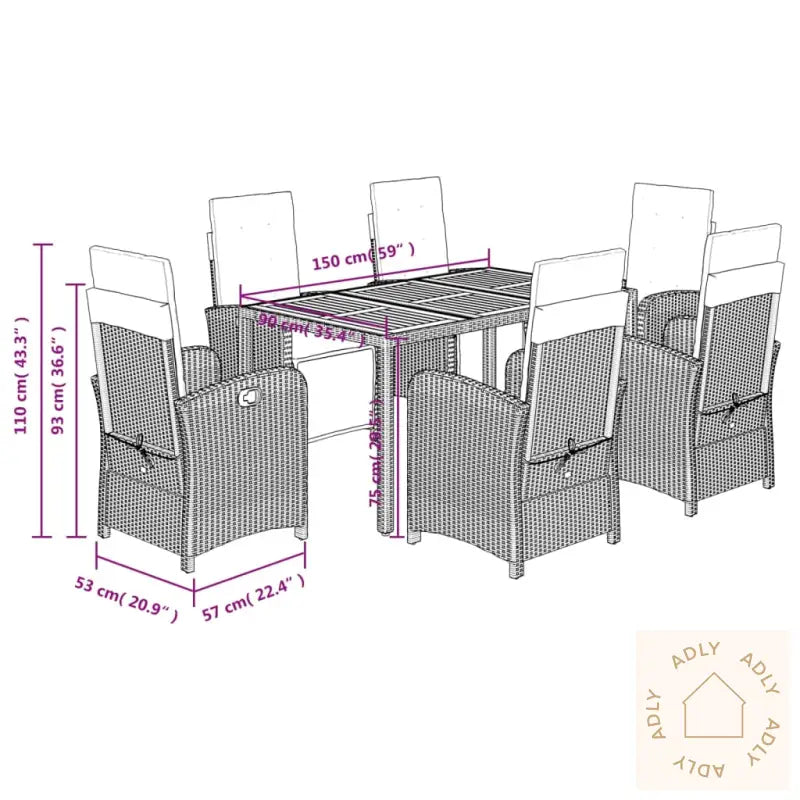Hagespisegruppe Med Puter 7 Deler Polyrotting Svart