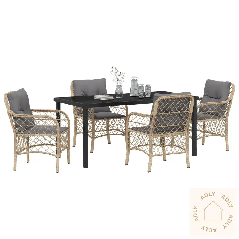 5 Delt Hagemøbelsett Med Puter Beige Poly Rattan