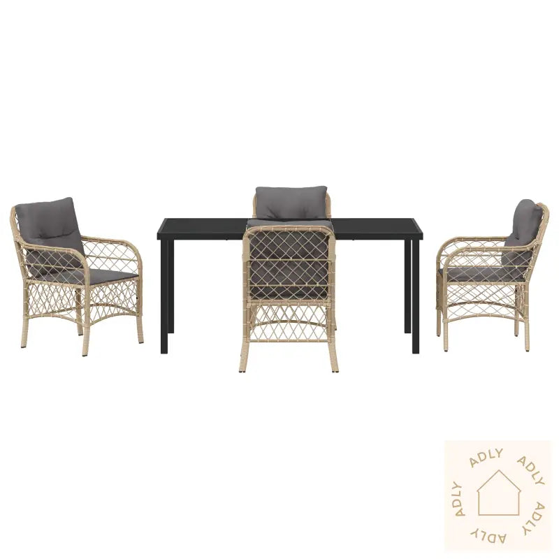 5 Delt Hagemøbelsett Med Puter Beige Poly Rattan
