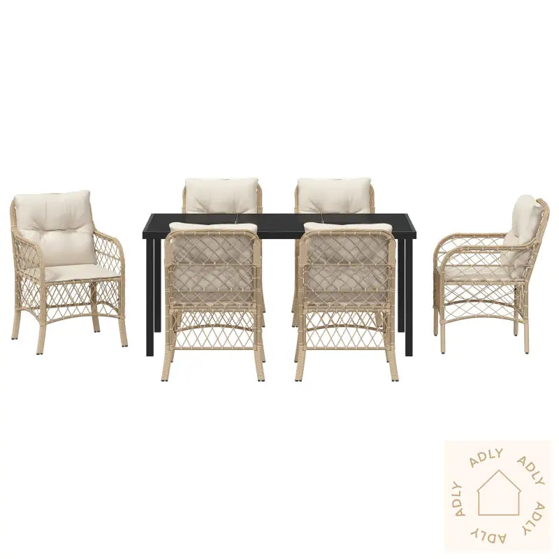 7 Delt Hage Spisesett Med Puter Beige Poly Rattan