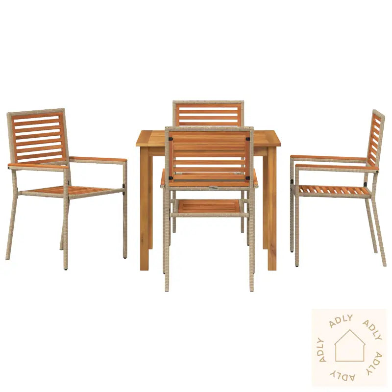 5-Delt Hage Spisegruppe Beige Poly Rattan Akacia