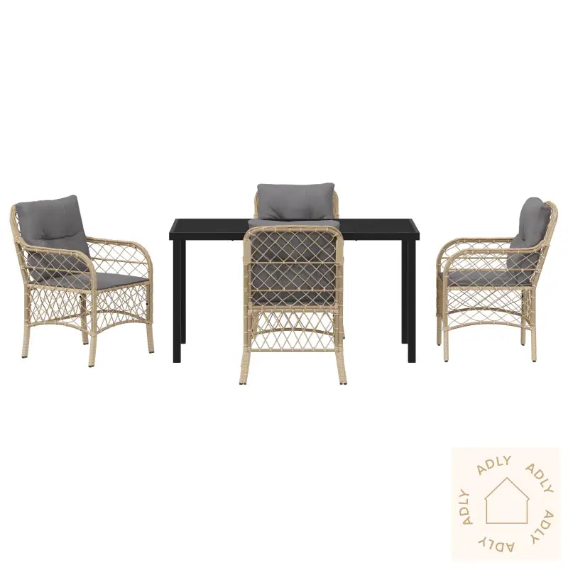 5 Delt Hage Spisesett Med Puter Beige Poly Rattan