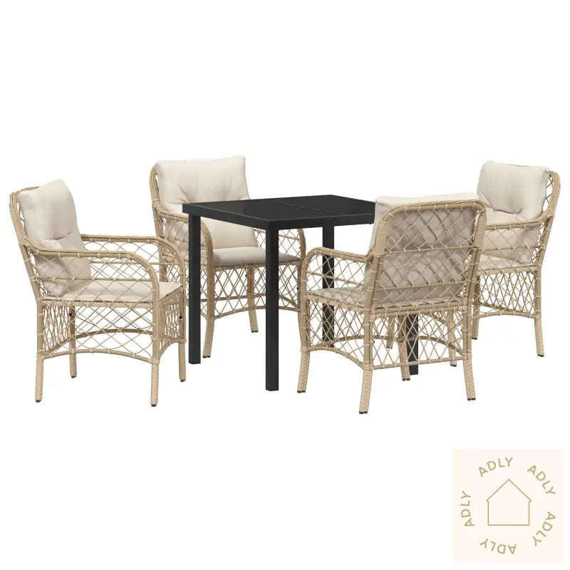 5 Delt Hage Spisebordsett Med Puter Beige Poly Rattan