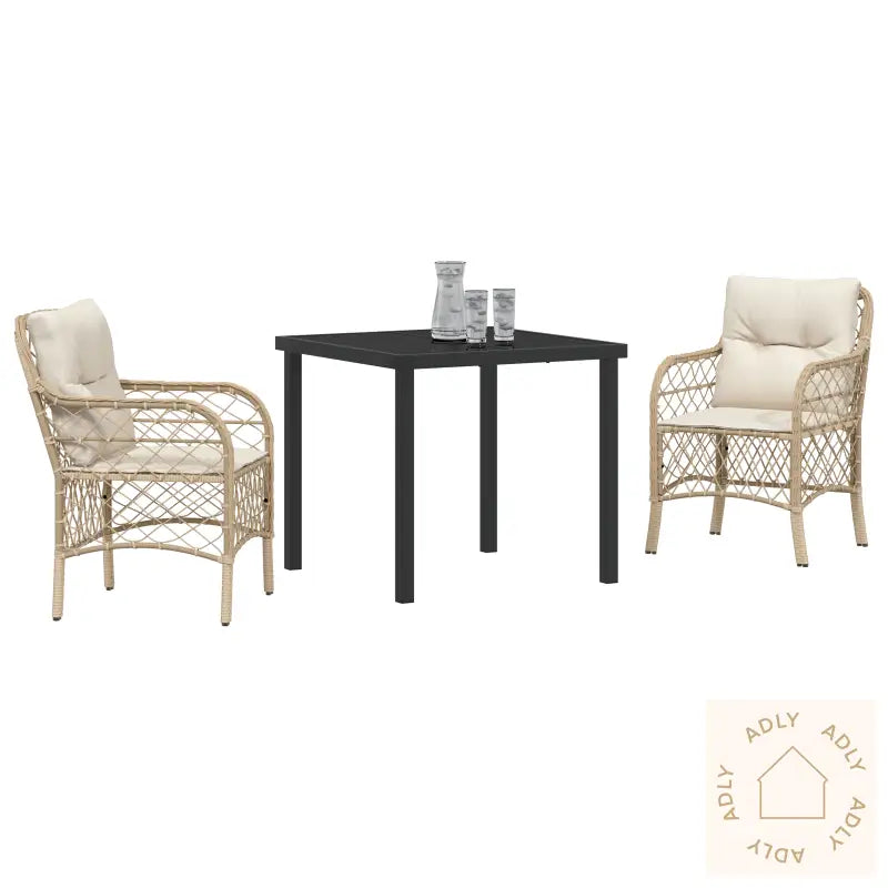 3-Delt Hage Spisesett Med Puter Beige Poly Rattan