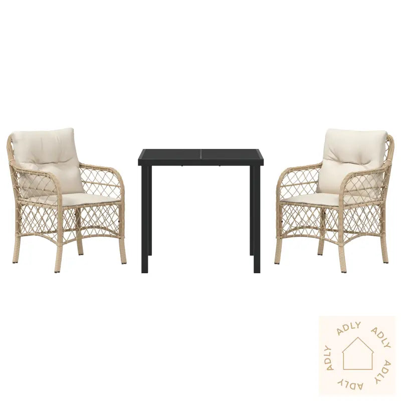 3-Delt Hage Spisesett Med Puter Beige Poly Rattan
