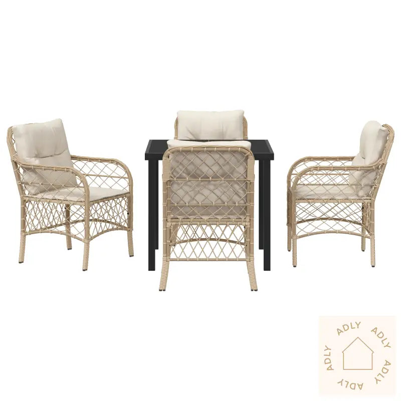 5 Delt Hage Spisebordsett Med Puter Beige Poly Rattan