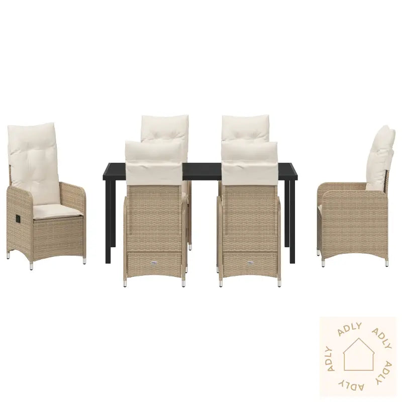 7 Delt Hage Spisesett Med Puter Beige Poly Rattan