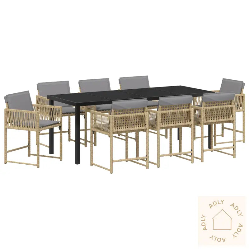 9 Delt Hage Spisebord Sett Med Puter Beige Poly Rattan