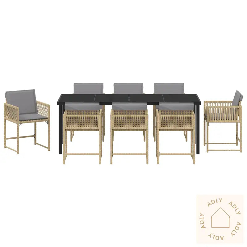 9 Delt Hage Spisebord Sett Med Puter Beige Poly Rattan