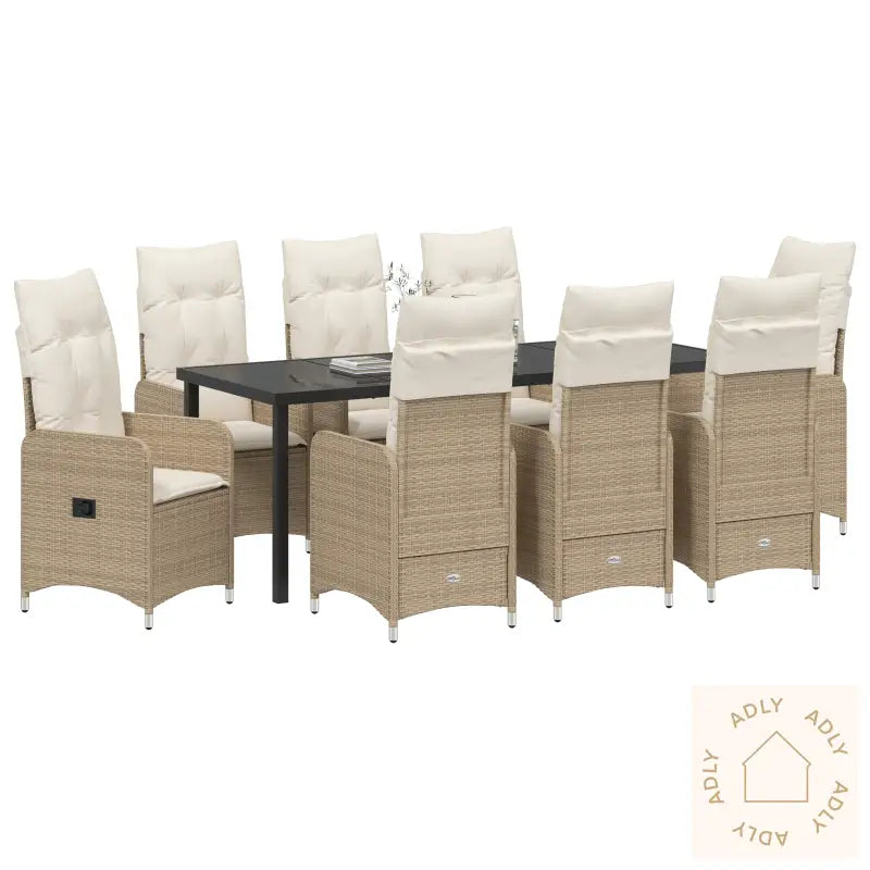9 Delt Hage Spisebord Set Med Puter Beige Poly Rattan