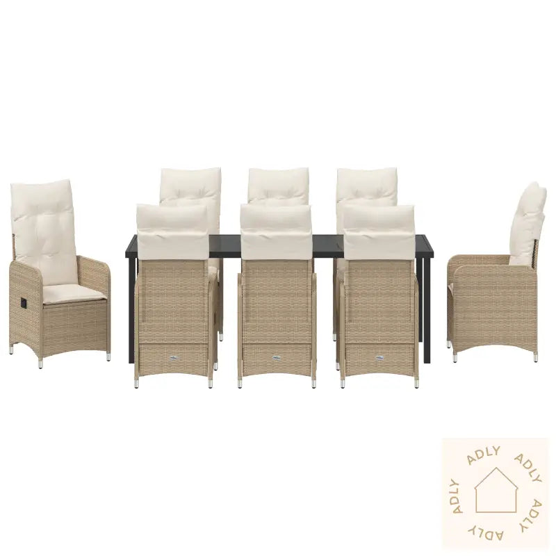 9 Delt Hage Spisebord Set Med Puter Beige Poly Rattan