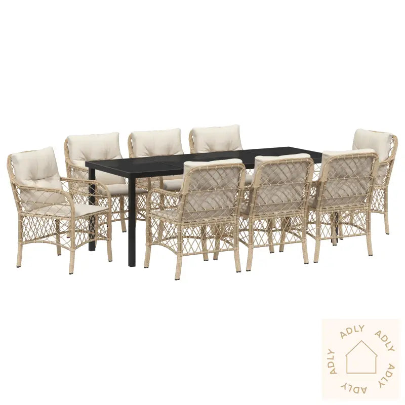 9 Delt Hage Diningssett Med Puter Beige Poly Rattan