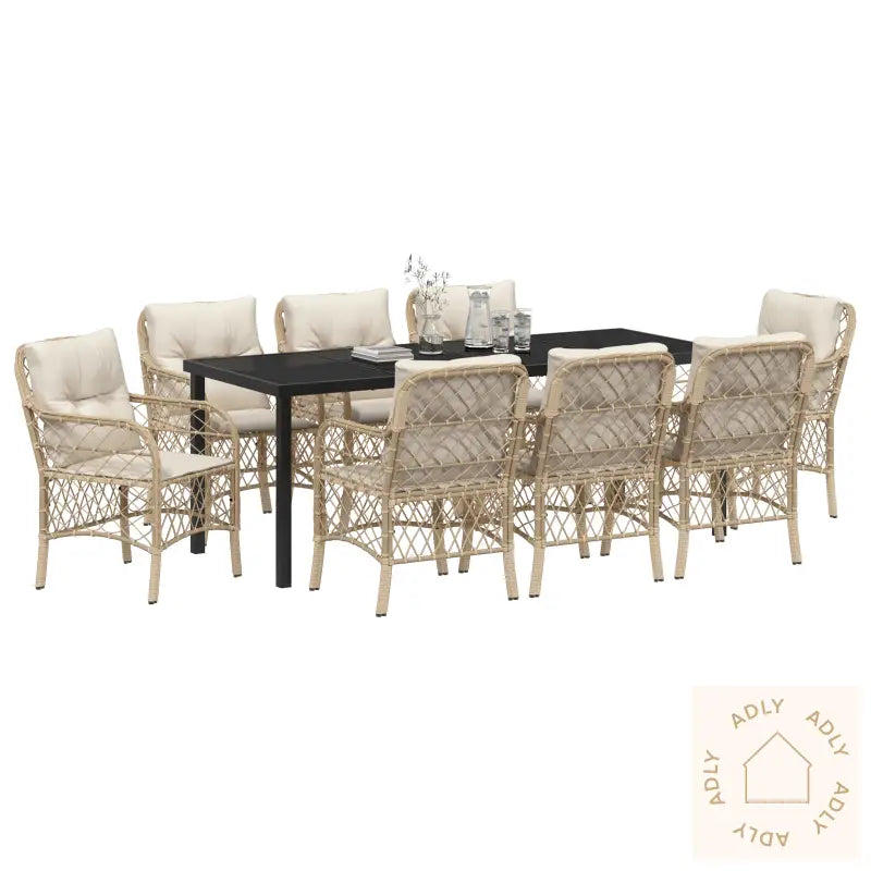 9 Delt Hage Diningssett Med Puter Beige Poly Rattan