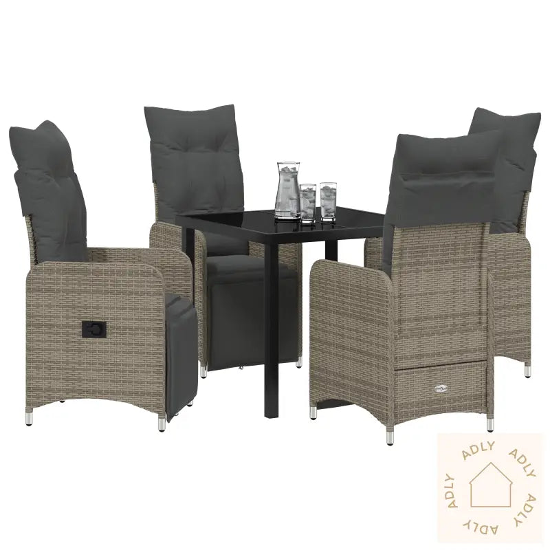 5 Deler Hage Spisebordsett Med Puter Beige Poly Rattan