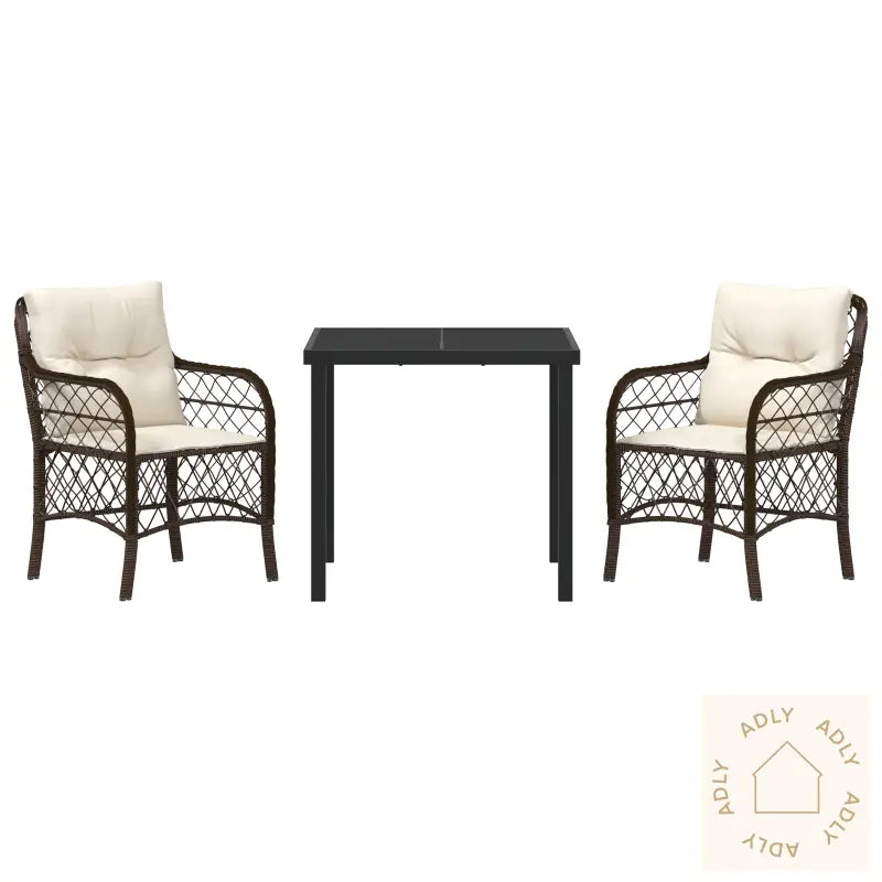 3 Delt Hagedining Set Med Puter Brun Poly Rattan