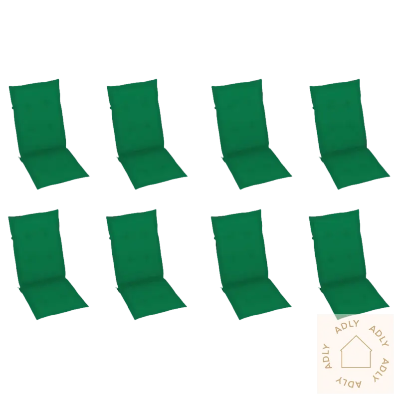 8 grønne hagestolskiver i heltre akasie med elastisk stropp for perfekte hagemøbler