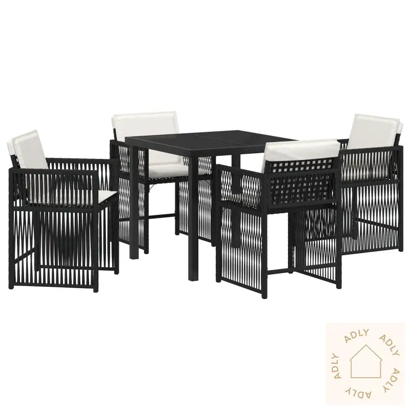 5-Delt Hage Spisesett Med Puter Svart Poly Rattan
