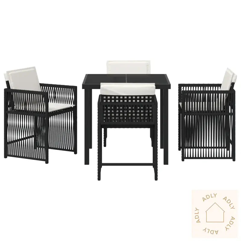 5-Delt Hage Spisesett Med Puter Svart Poly Rattan