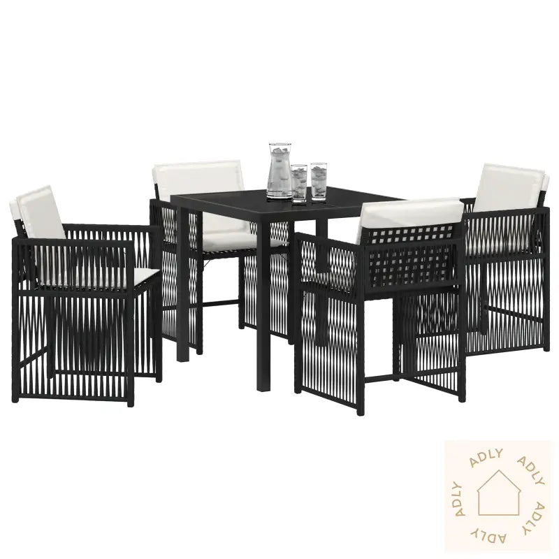 5-Delt Hage Spisesett Med Puter Svart Poly Rattan