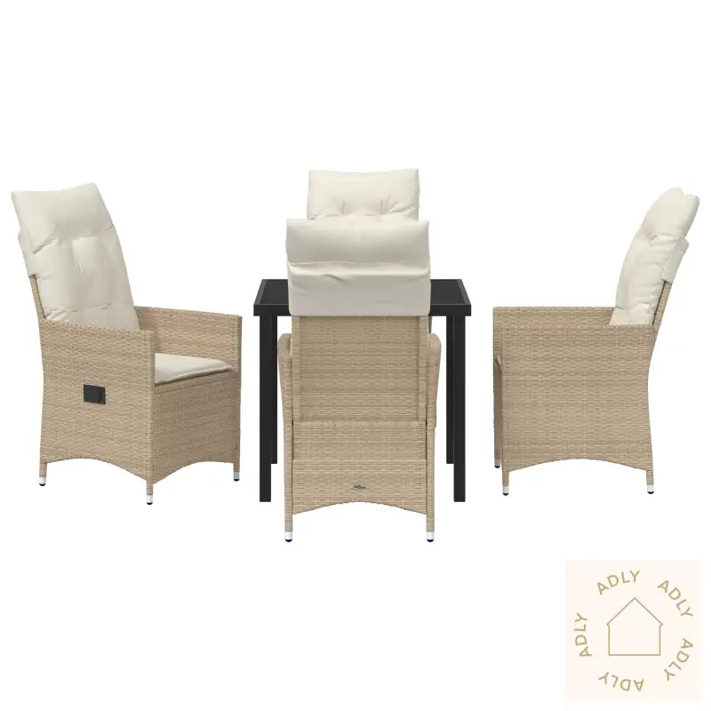 5-Delt Hage Spisebordsett Med Puter Beige Poly Rottning