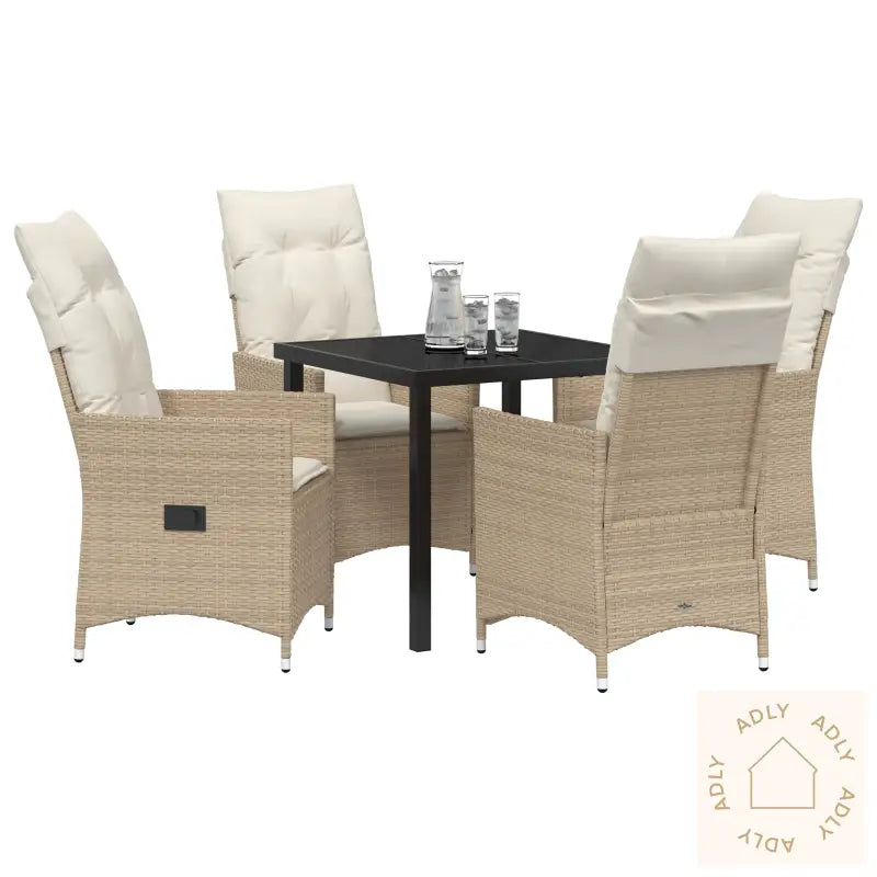 5-Delt Hage Spisebordsett Med Puter Beige Poly Rottning