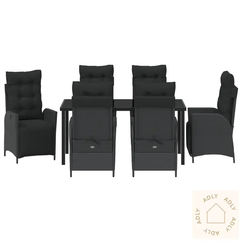 7-Delt Hagesett Med Spisebord Svart Poly Rattan