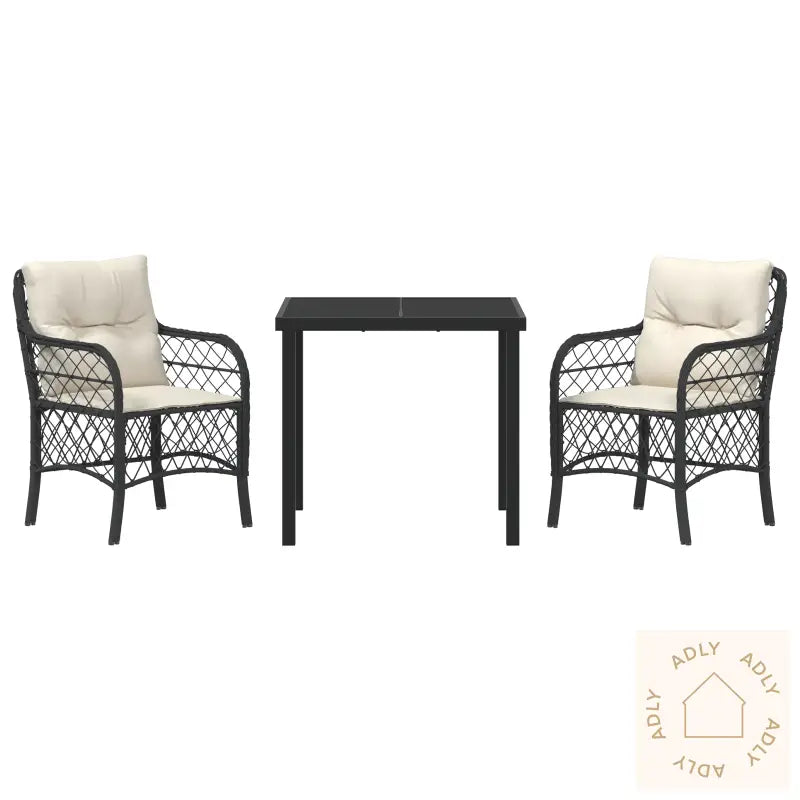 3 Delt Hage Spisestue Med Puter Svart Poly Rattan