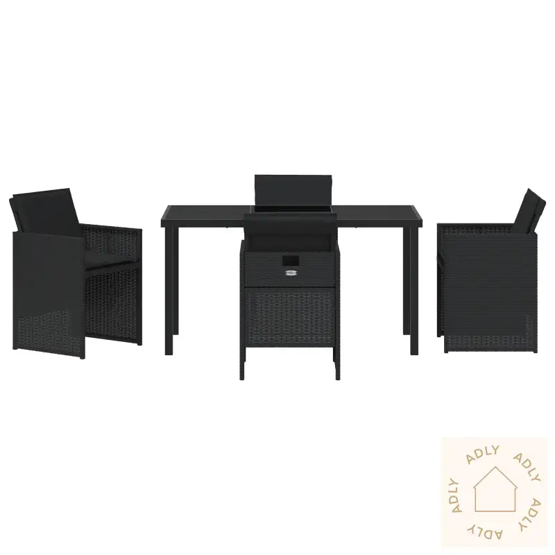 5-Delt Hage Spisestet Med Puter Svart Poly Rattan