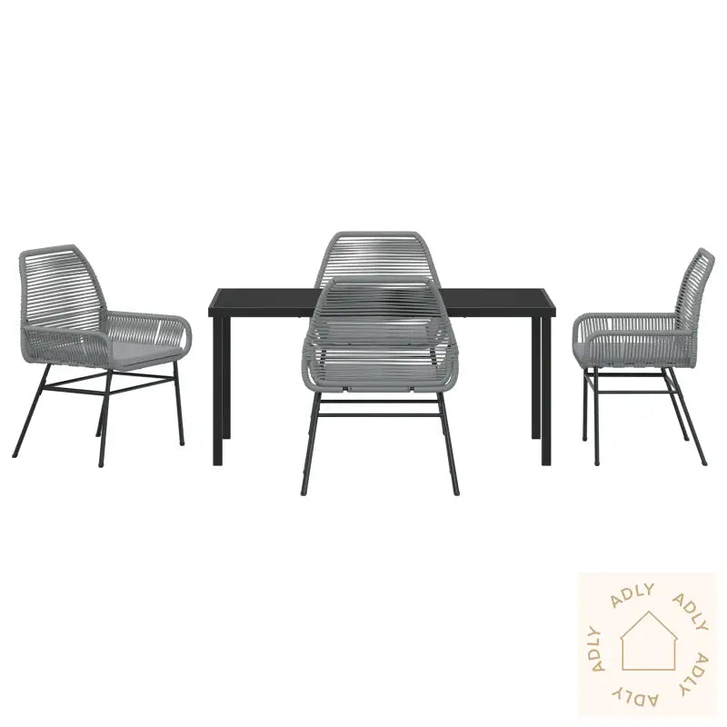 5-Delt Hagespisestill Med Puter Grå Poly Rattan