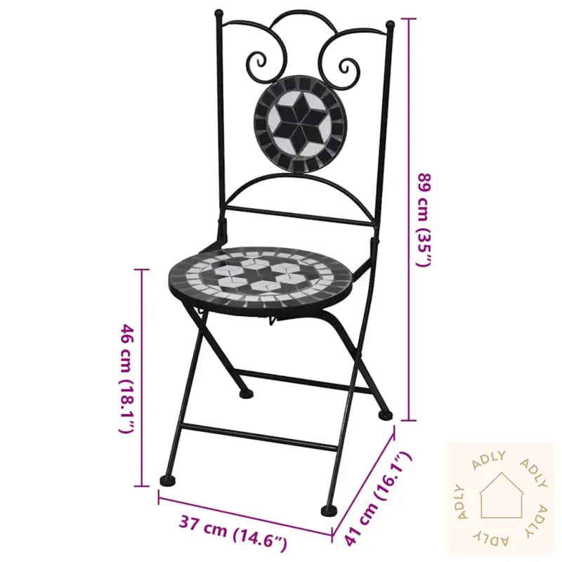 Sammenleggbare Bistrostoler 2 Stk Keramikk Svart Og Hvit