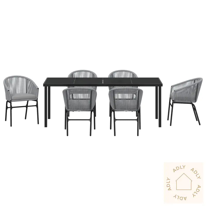 7-Delt Hage Spise-Sett Grå Pe-Rattan